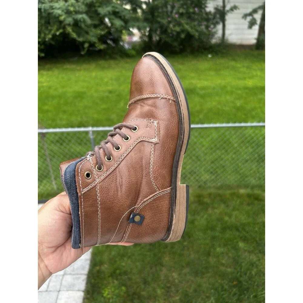 Sonoma Boys Size 4 Faux Leather Cognac Brown Ankle Boots Dress Shoes Kohls